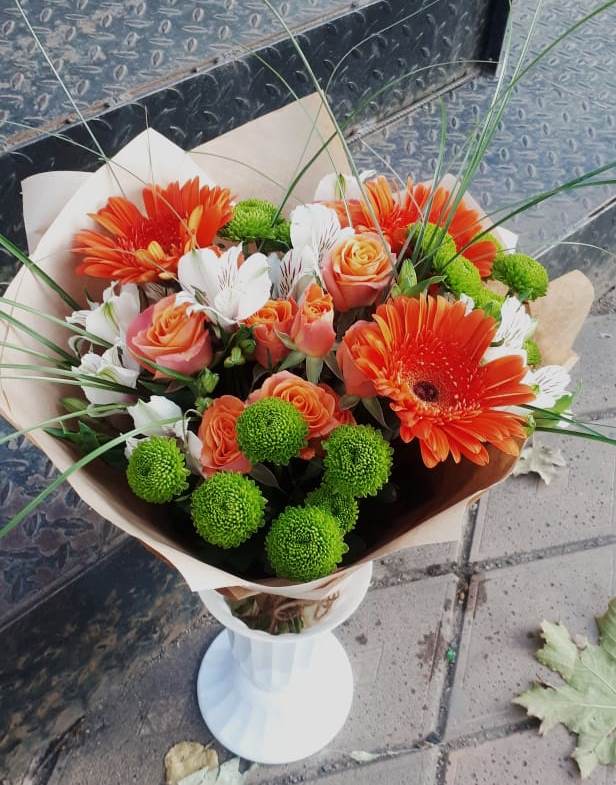 Букет цветов из: Герберы, Хризантемы, Альстромерии и Розы в Пахомово