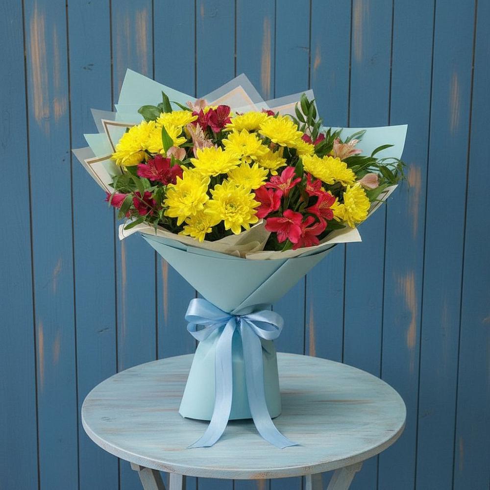 Букет цветов из: Альстромерии и Хризантемы в Пахомово