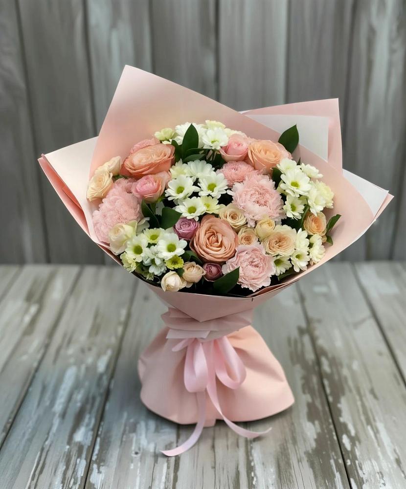 Букет цветов из: Гвоздики, Розы и Хризантемы в Пахомово