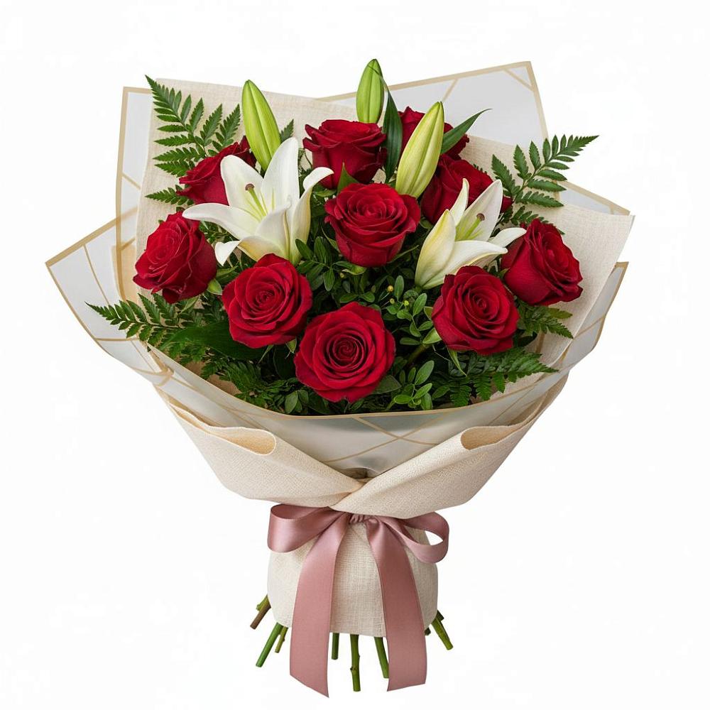 Букет цветов из: Лилии и Розы в Пахомово