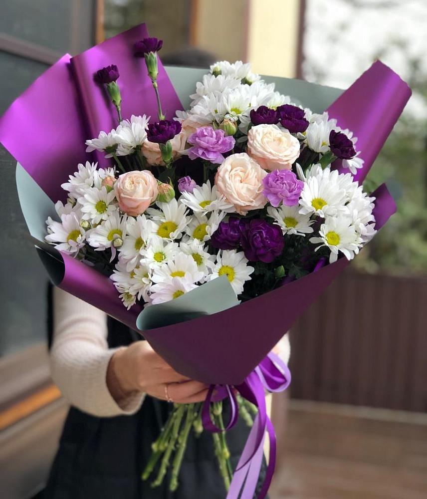 Букет цветов из: Хризантемы, Гвоздики и Розы в Пахомово