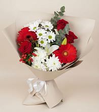 Букет цветов из:  Розы, Хризантемы, Герберы и Лилии в Пахомово