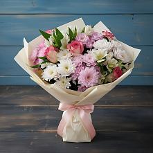 Букет цветов из:  Хризантемы, Альстромерии и Розы в Пахомово