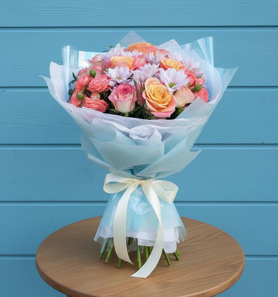 Букет цветов из: Хризантемы и Розы в Пахомово