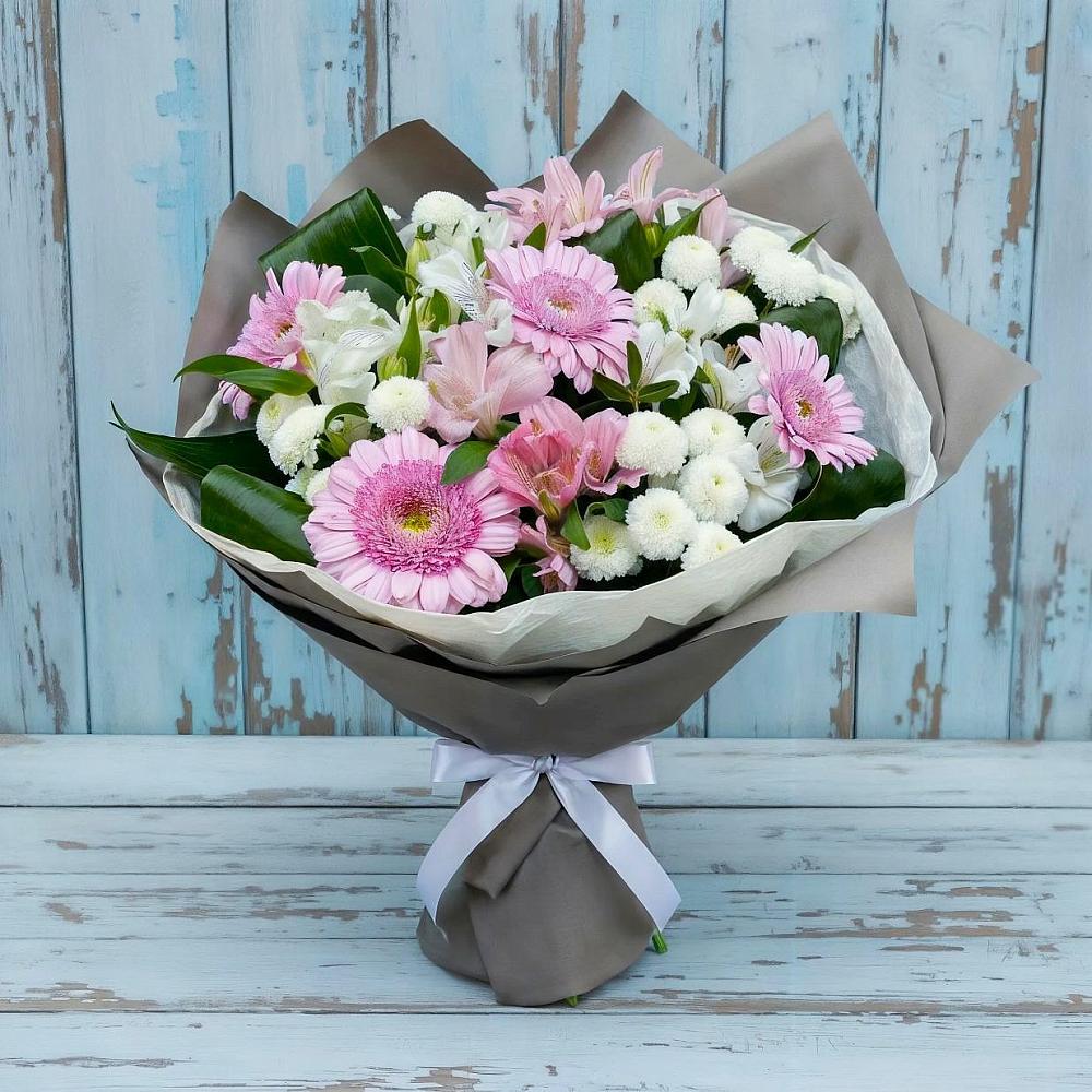 Букет цветов из: Герберы, Альстромерии и Хризантемы в Пахомово