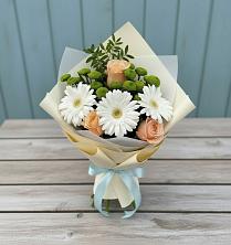 Букет цветов из:  Герберы, Розы и Хризантемы в Пахомово