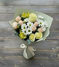 Букет цветов из:  Альстромерии, Розы и Хризантемы в Пахомово